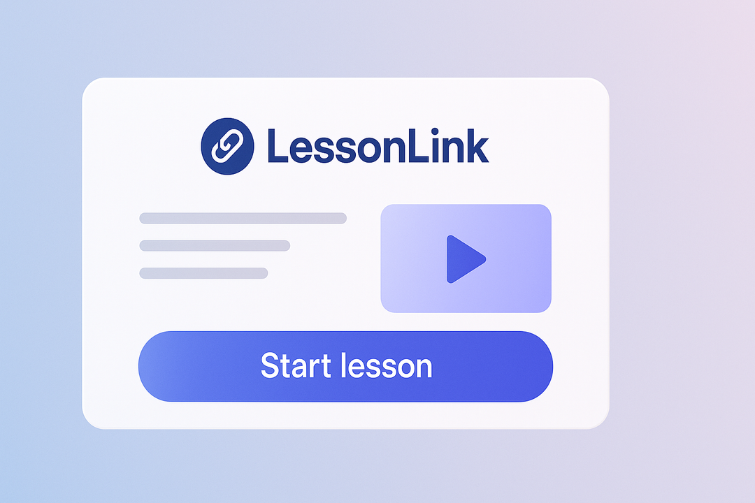 LessonLink lesson card with video preview and Start lesson button
